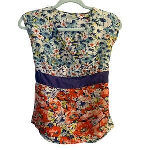 Odille Size 2 100% Silk Floral Colorful Tie Back Blouse Boho Hippie Festival